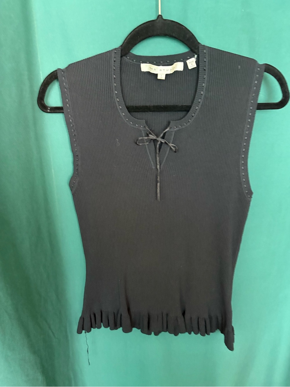Max Studio Black Ribbed Tie-Front Sleeveless Tank